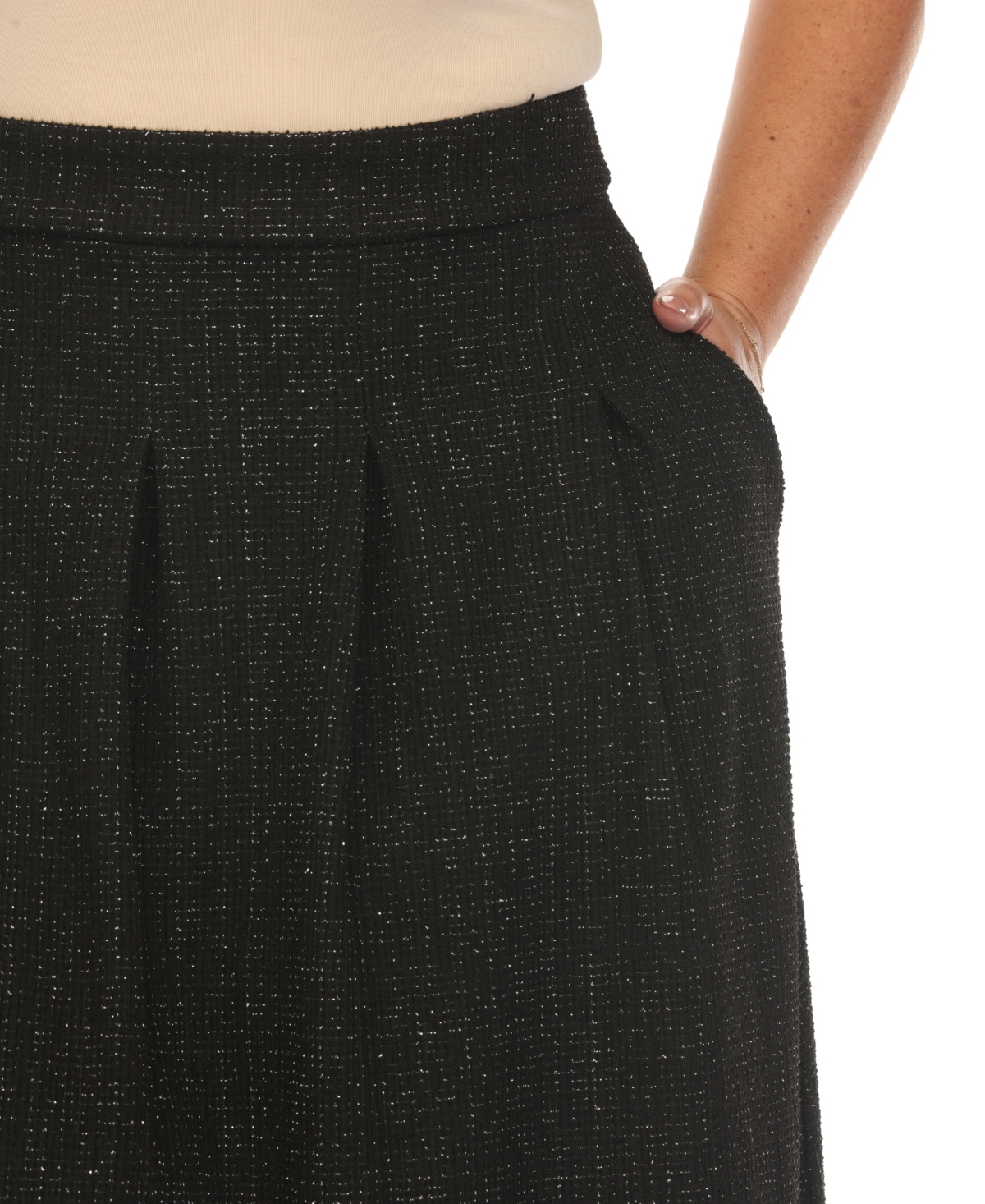 White Mark Plus Size Flared Tweed Skirt In Black