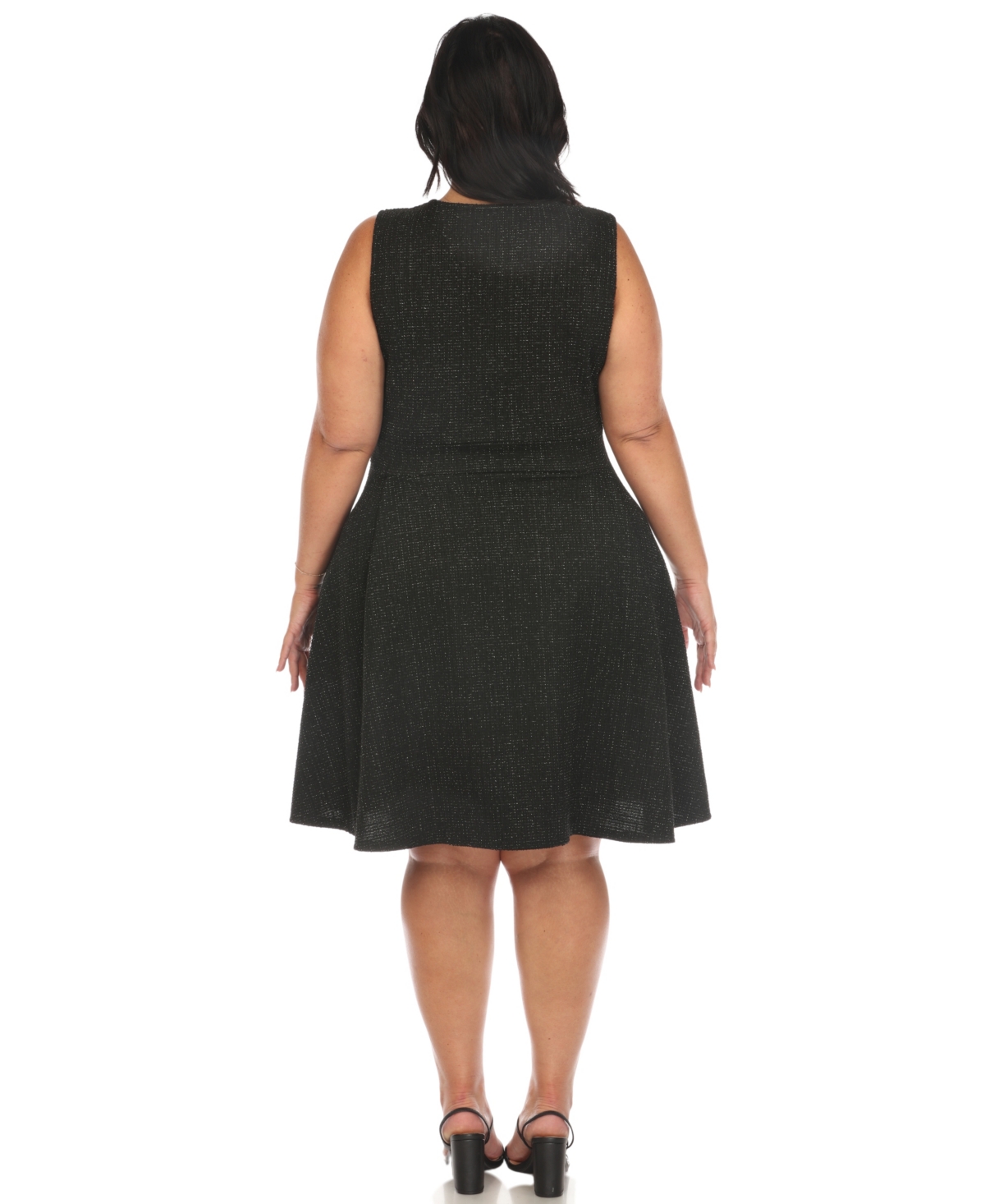 White Mark Plus Size Tweed Fit And Flare Dress In Black