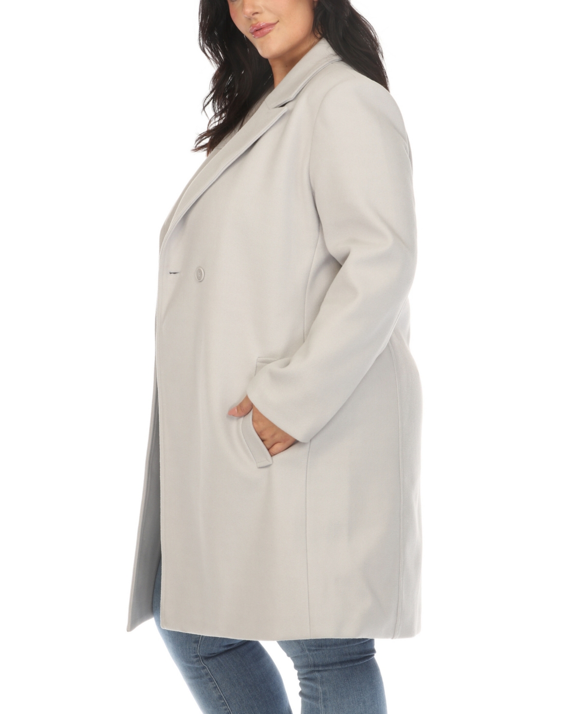 White Mark Plus Size Classic Walker Coat In Light Grey
