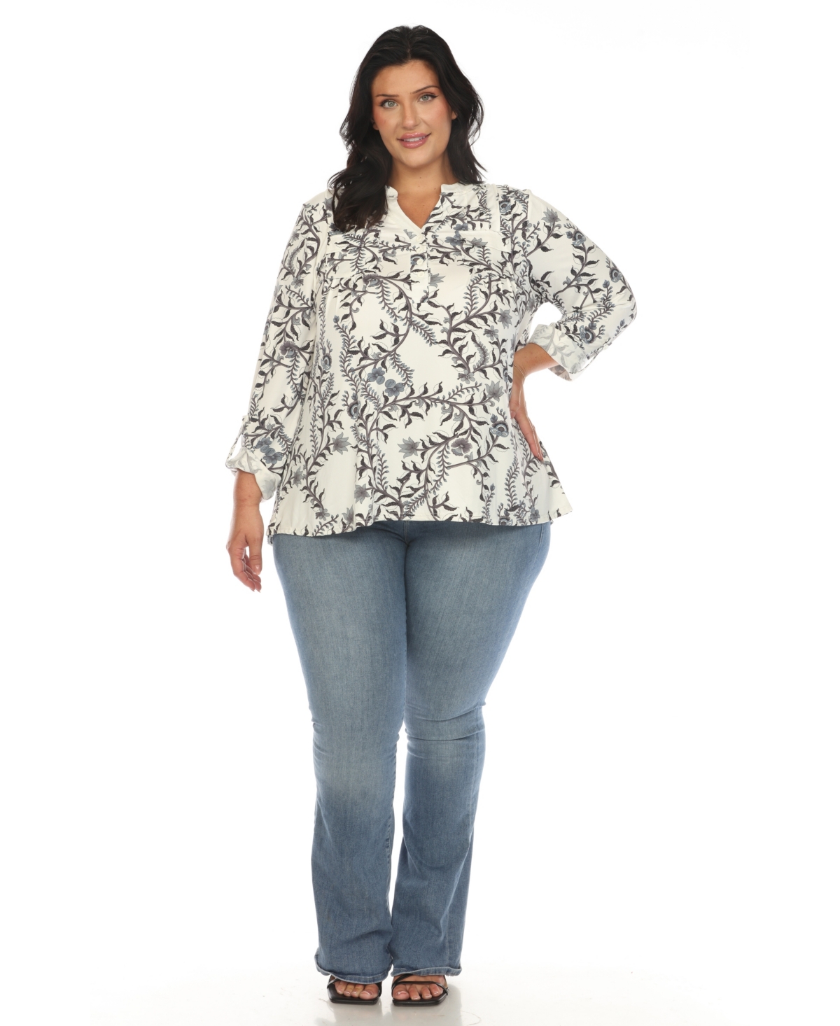 WHITE MARK PLUS SIZE PAISLEY BUTTON FRONT TUNIC TOP 