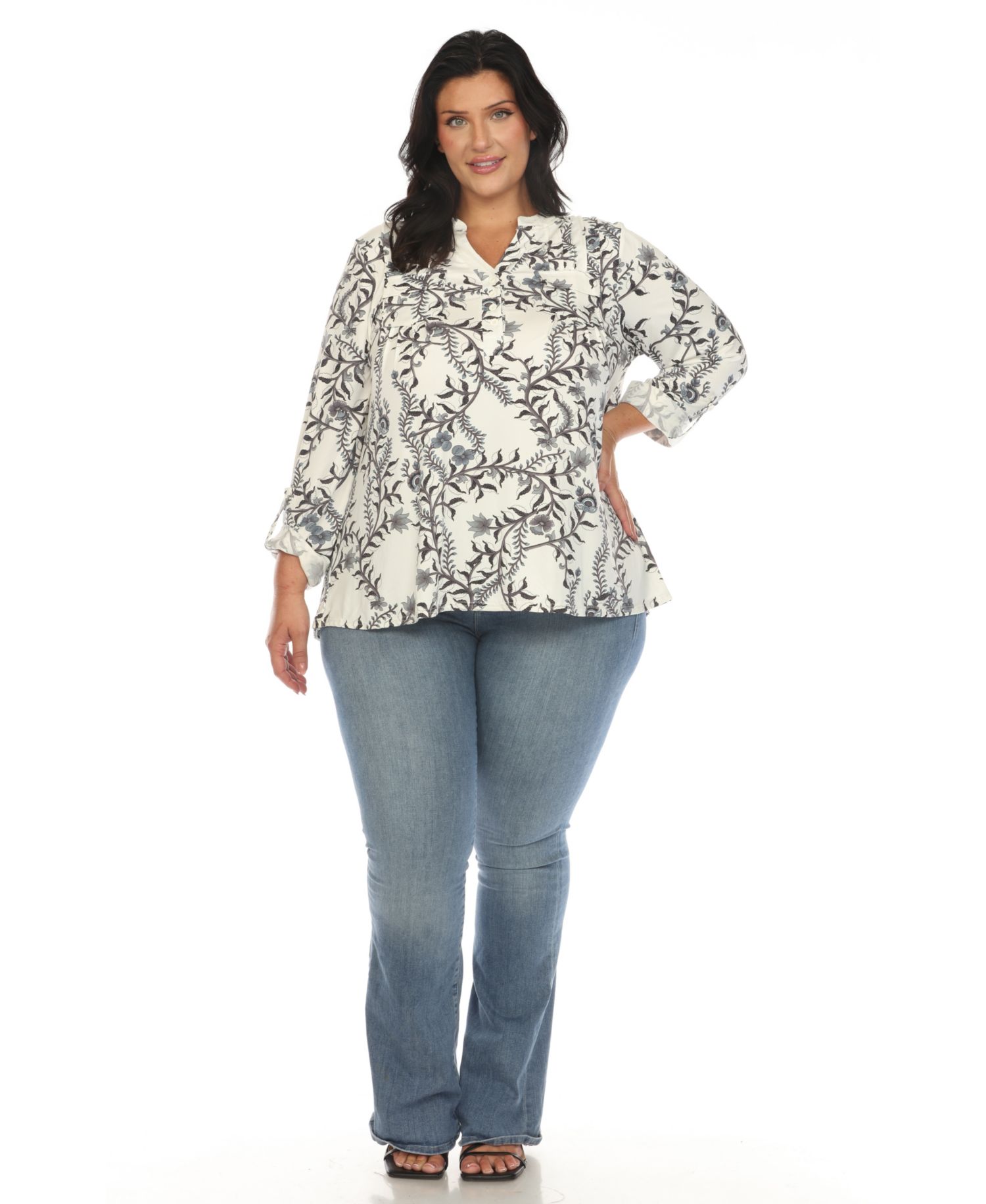 Plus Size Paisley Button Front Tunic Top