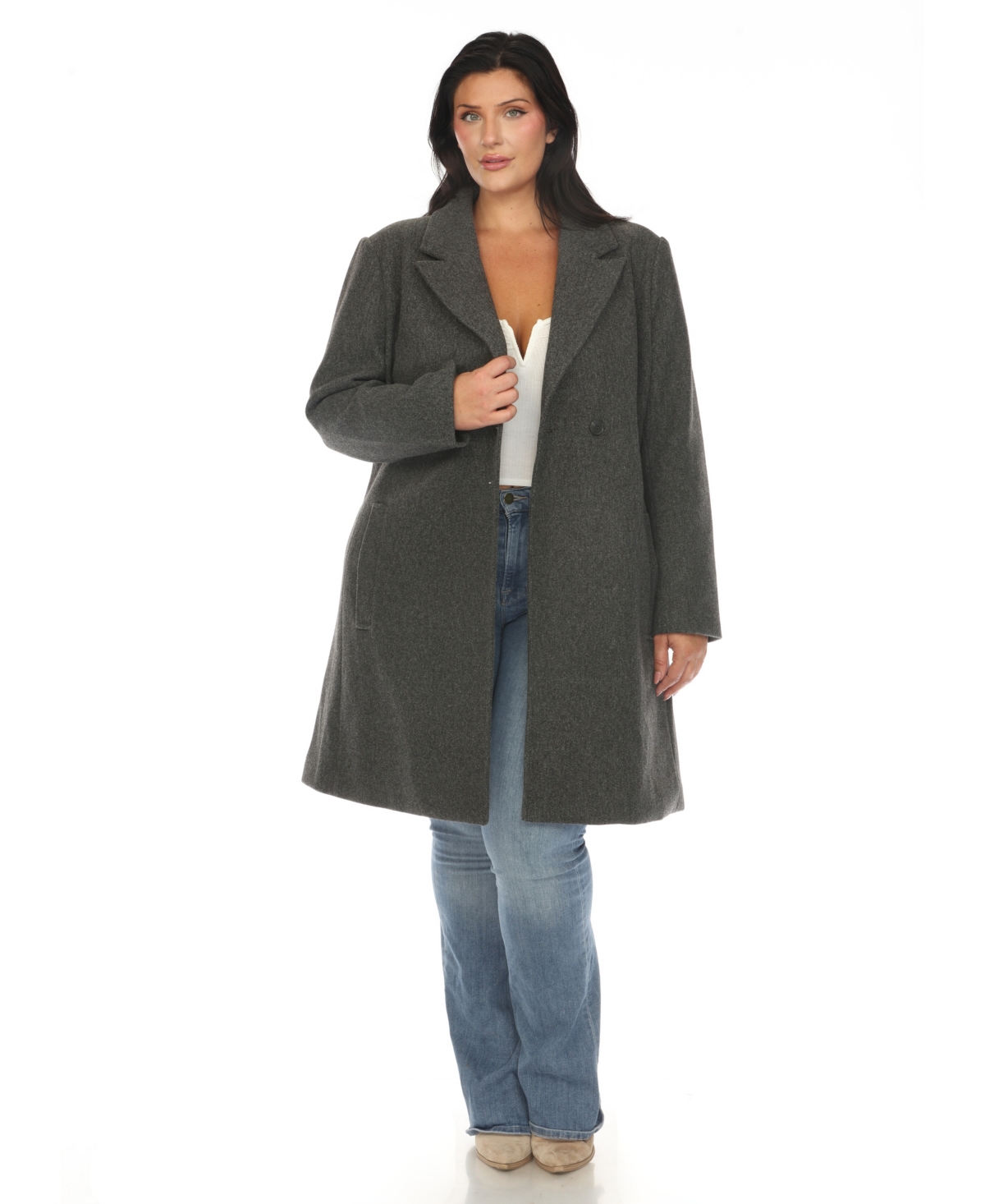 White Mark Plus Size Classic Walker Coat In Charcoal