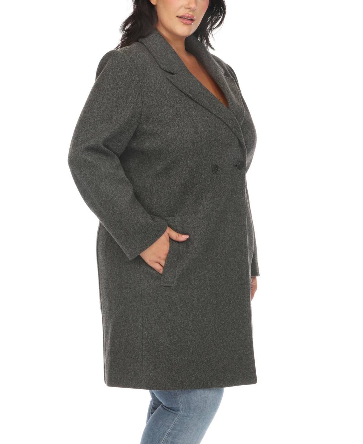 White Mark Plus Size Classic Walker Coat In Charcoal