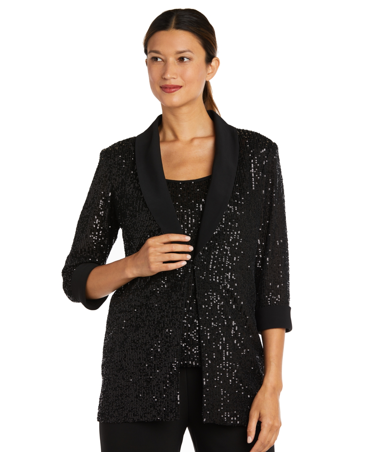 R & M Richards Petite 3-Pc. Sequined Jacket, Top & Pants