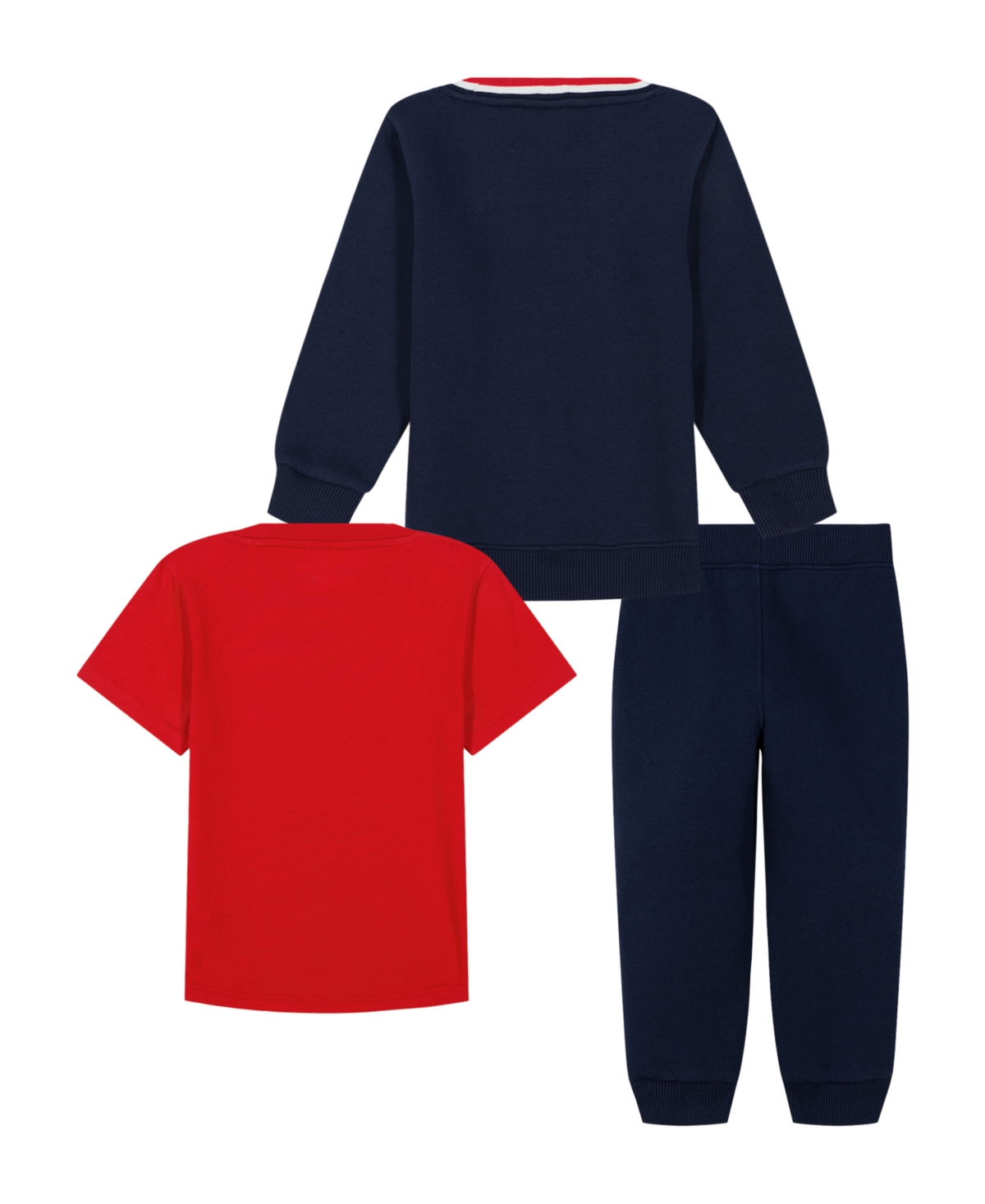 Tommy Hilfiger Toddler Boy Fleece Logo Sweatsuit short sleeve Tee and Jogger, 3-Piece Set -Navy Blazer
