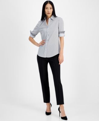 Anne Klein - Petite Striped Long-Sleeve Shirt