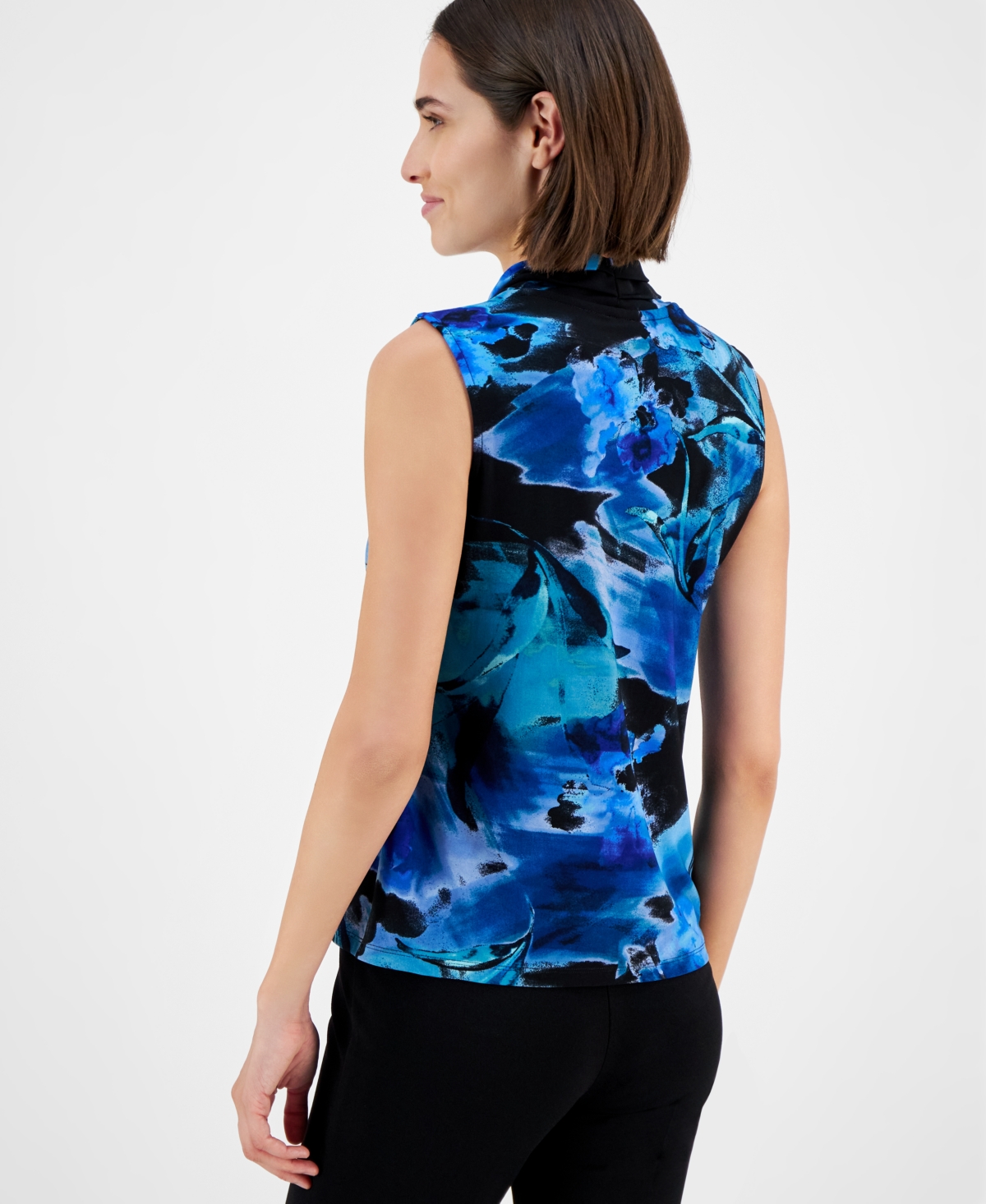 Anne Klein Petite Printed Triple-Pleat Sleeveless Top