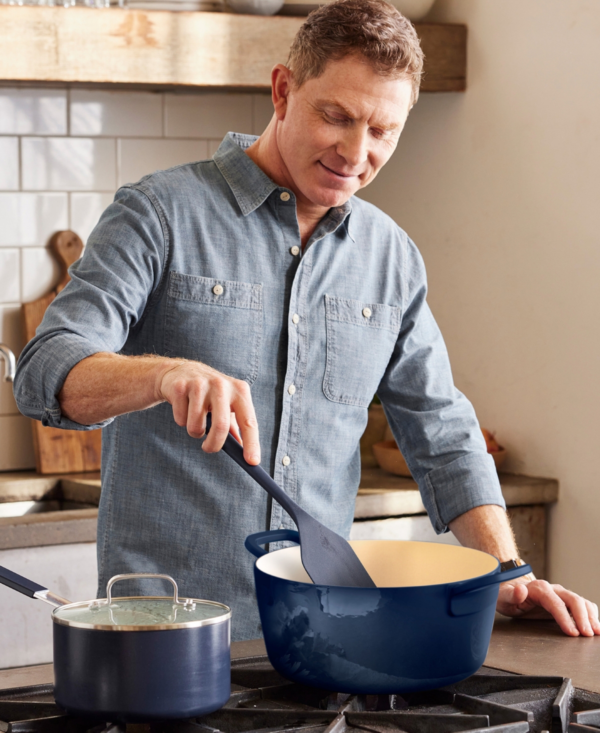 Greenpan X Bobby Flay Enameled Cast Iron 5.5-quart Dutch Oven In Cobalt