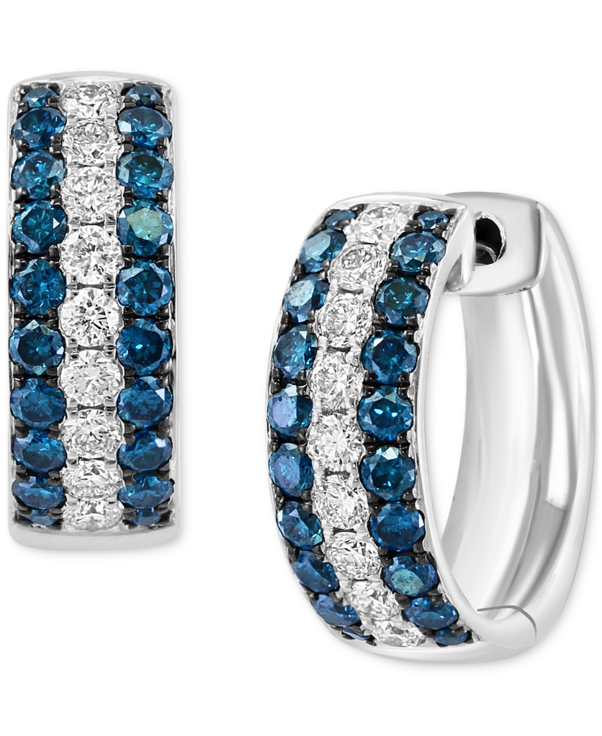 Effy Collection Effy Blue Diamond (5/8 Ct. T.w.) & White Diamond (1/3 Ct. T.w.) Huggie Hoop Earrings In 14k White Go In White Gold