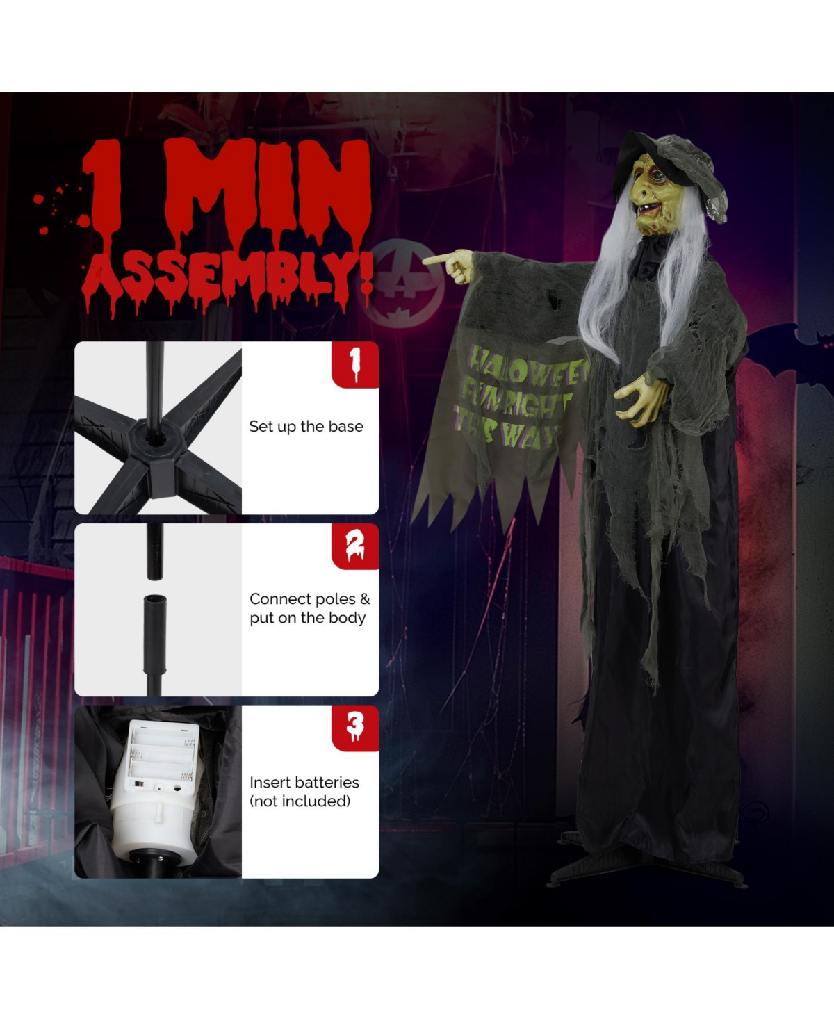 Yescom Animated Halloween Decorations,Scary Witch,6FT Life Size,Motion/Sound Activated Party Outdoor 2024