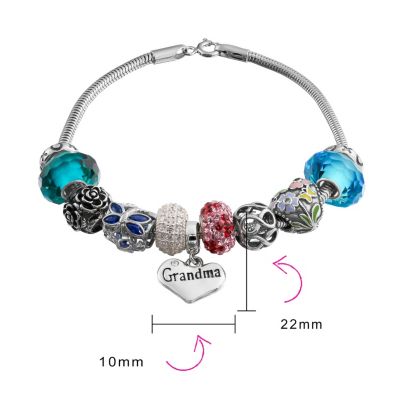 Love Grandma Family Charm Bracelet with Sterling Silver Snake Chain