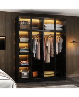 Glass Doors Wardrobe Armoires Aluminum Frame with LED Lights
