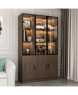 10-Shelf Bookshelf With Glass Doors, LED Lights, Drawers