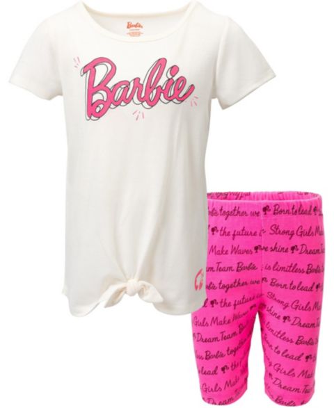 Детский комплект Barbie Little Girls 2-Piece Tee and Bike Shorts Set, цвет: Молочный белый розовый