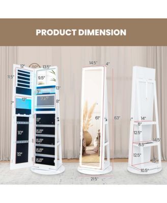 360° Swivel Jewelry Cabinet Organizer 3-Color LED Mirror with Built-in Lights