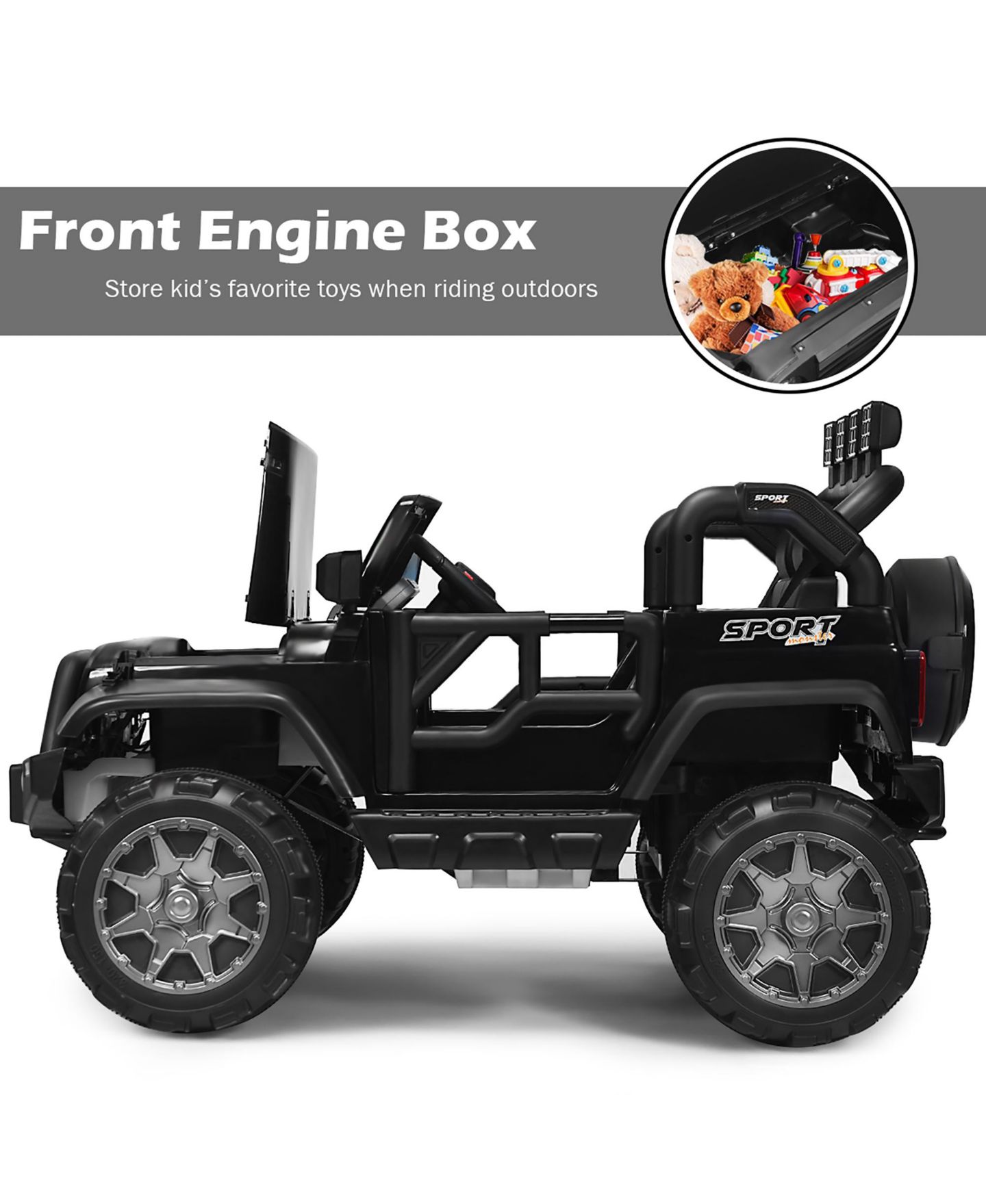 Детская игрушка Costway 12V 2-Seater Remote Control Ride-On Truck, 110 lb. Capacity, Ages 3+, цвет: Чёрный — фото 6