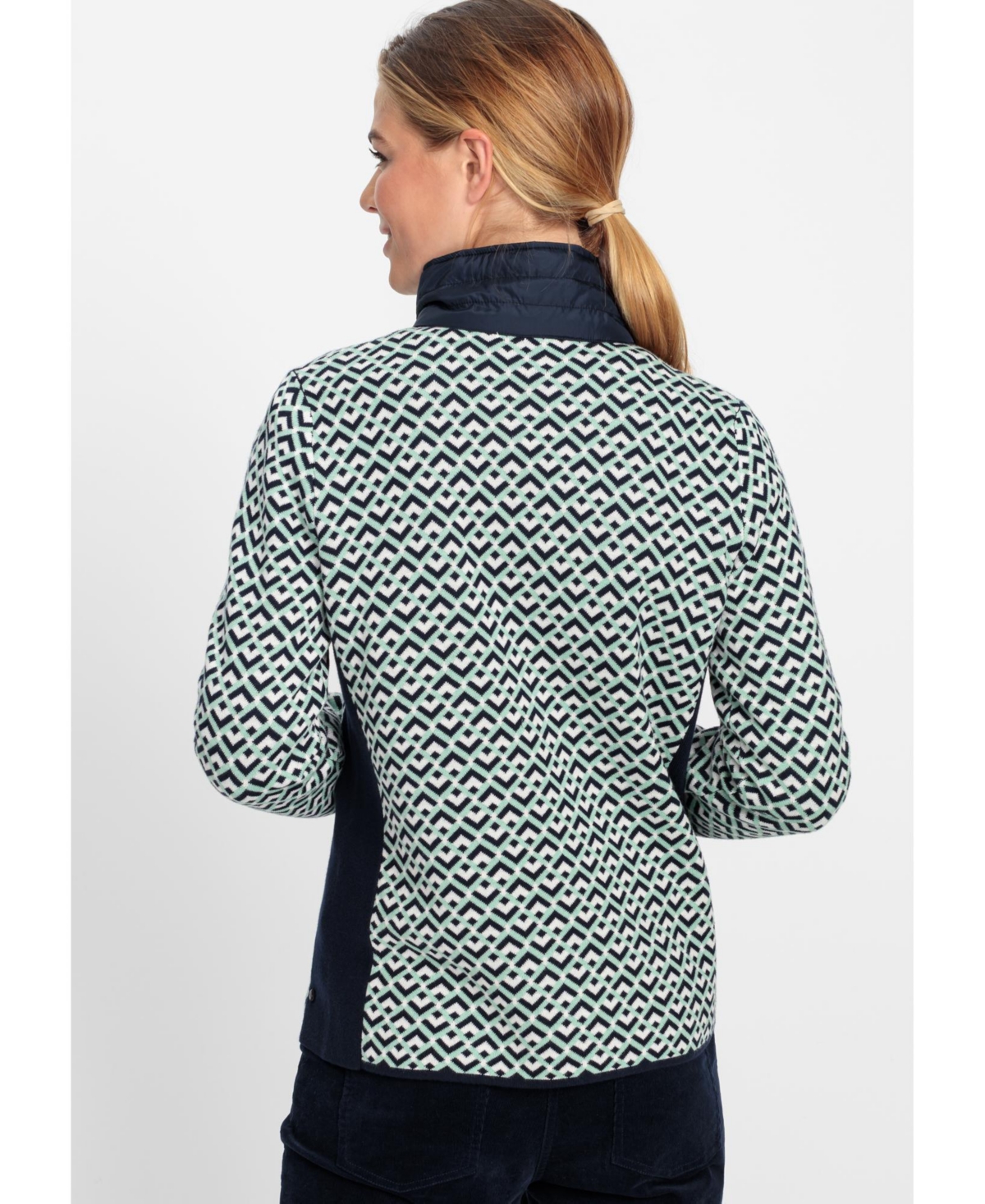 Olsen Women's Chevron Zip Mixed Media Cardigan