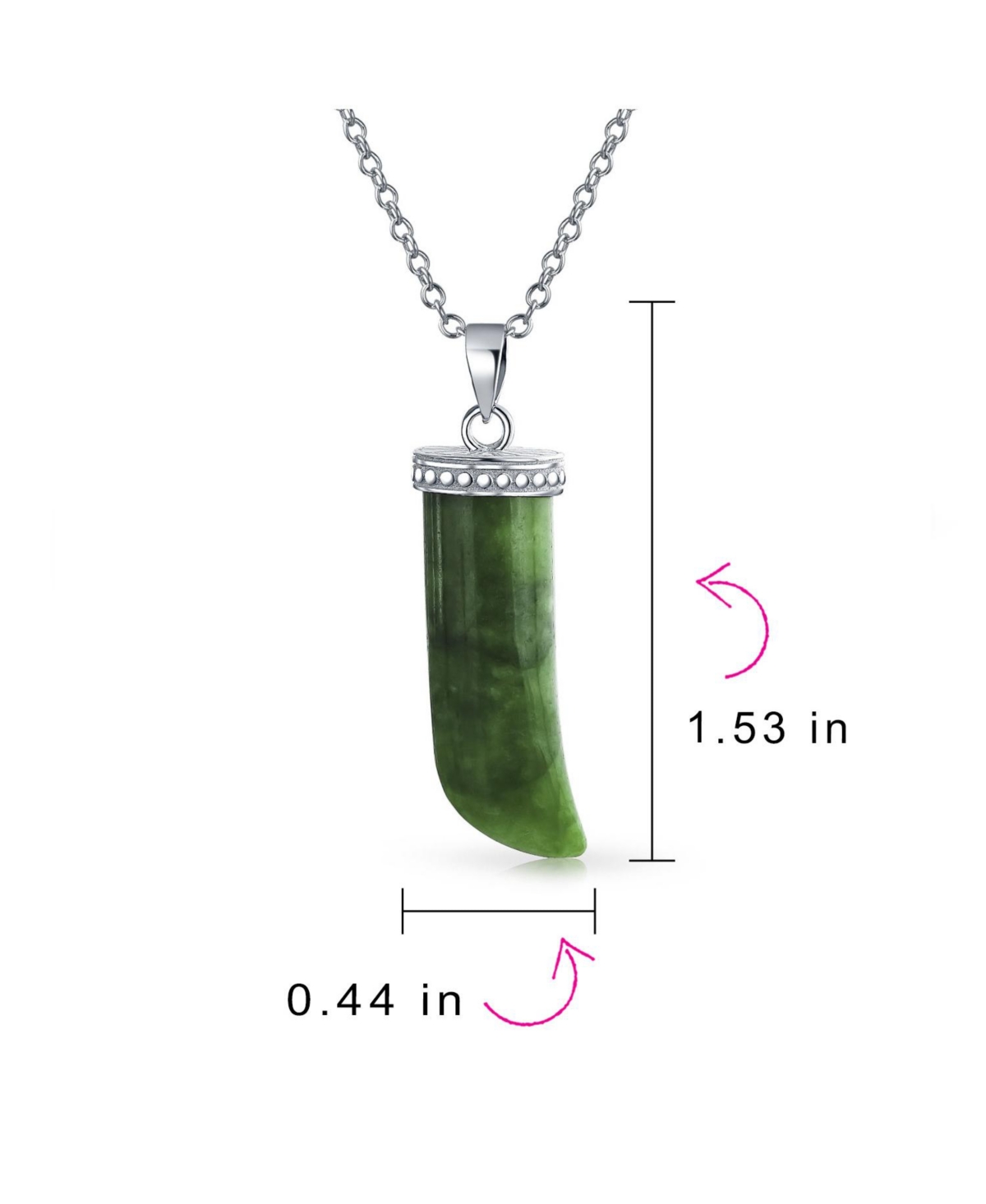 Bling Jewelry Tooth Amulet Green Dyed Natural Jade Italian Horn Pendant Necklace For Women Sterling Silver