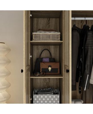 1 PC Wood Grain Rattan Doors Design Wardrobe with 5-Drawers Armoires