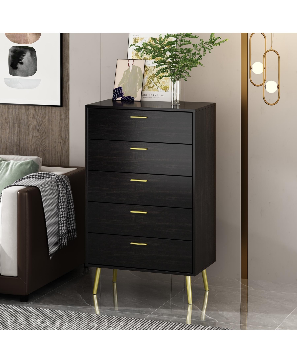 Homsee 5-Drawer White Wood Chest of Drawer Accent Storage Cabinet Organizer