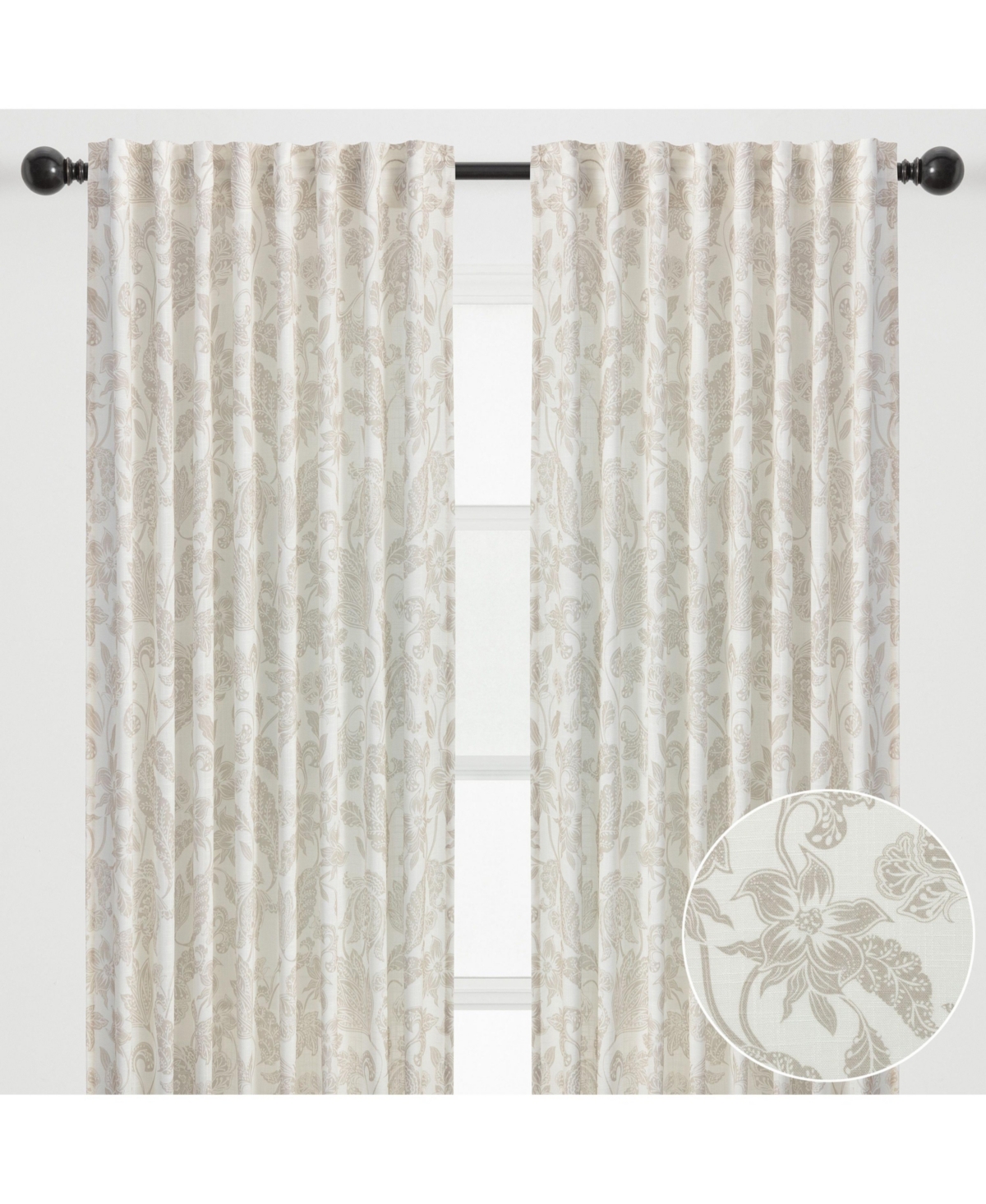 Premium 2-Panel Light Filtering Curtains - Semi Sheer for Living Room, Bedroom, Kitchen - 52" x 63" - Ogee Beige - Silhouette-tan