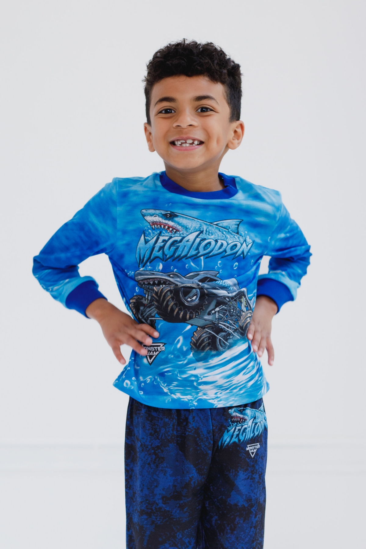 Monster Jam Boys Pullover Pajama Shirt and Pants Sleep Set to Grave Digger El Toro Loco- Megalodon