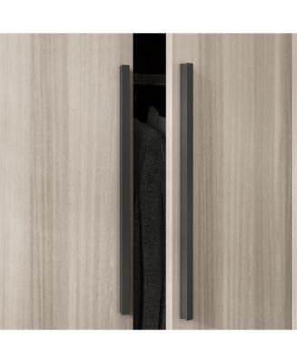 Grey Wood 4-Door Wardrobe Armoires with Hanging Rod and Storage Shelves