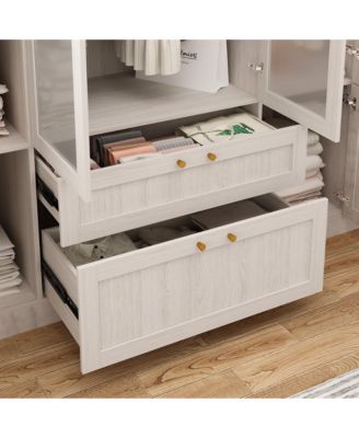 Tempered Glass Doors Big Armoires Wardrobe with Hanging Rods