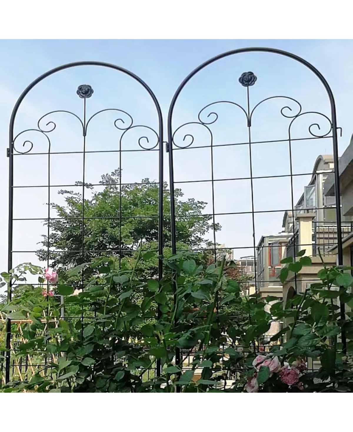 Slickblue 4-Pack Metal Garden Trellis for Climbing Plants – 86.7'' x 19.7'', RustproofPlant Support, Rose Trellis Netting - Black