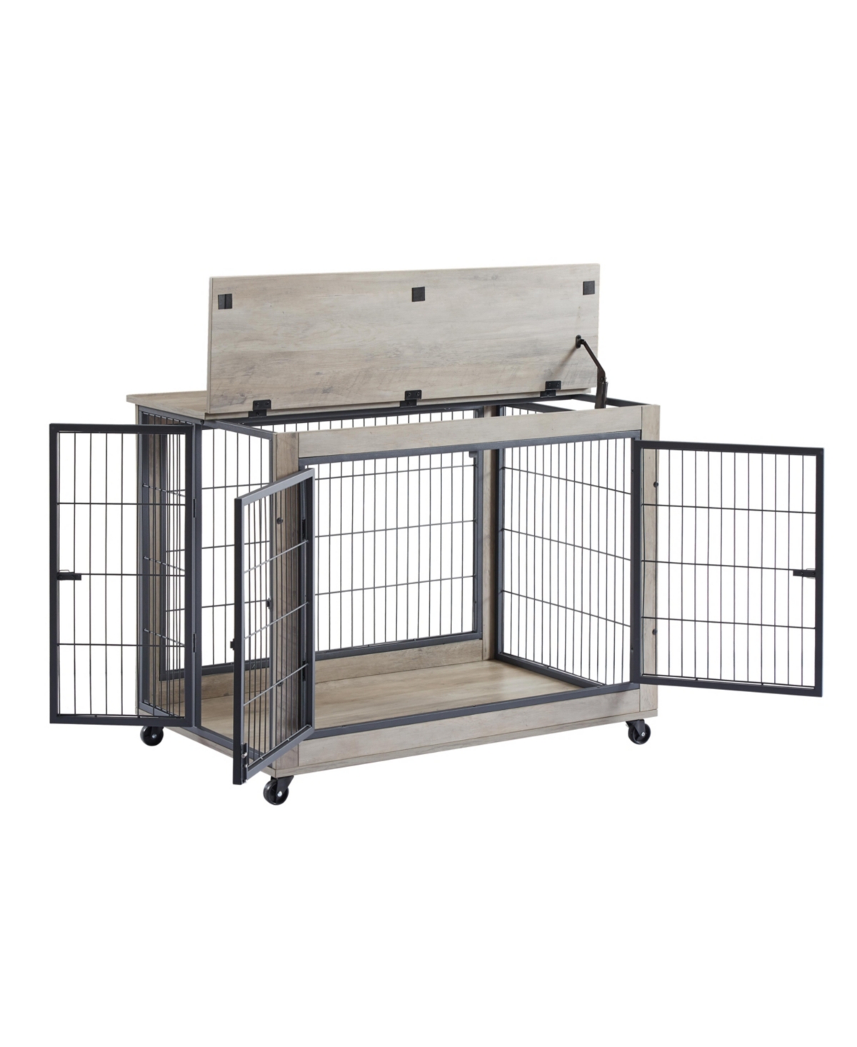 Furniture Style Dog Crate Side Table on Wheels  Double Doors and Lift Top