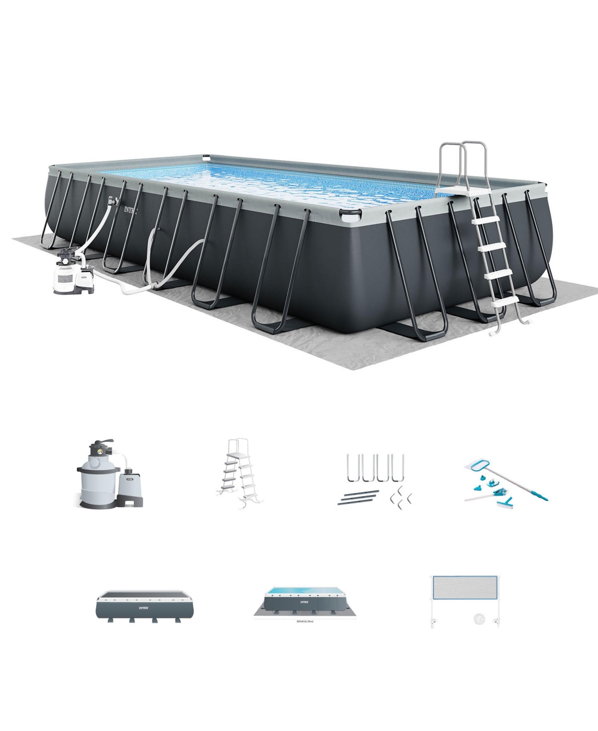 26367EH 24' x 12' x 52&#x22; Rectangular Xtr Frame Swimming Pool w/ Filter Pump - Gray