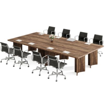 5.5FT Conference Table, 63-inch Rectangle Meeting Seminar Table, Large Wooden Business Tables for 4-6 People, Heavy Duty Pedestal