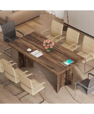 5.5FT Conference Table, 63-inch Rectangle Meeting Seminar Table, Large Wooden Business Tables for 4-6 People, Heavy Duty Pedestal