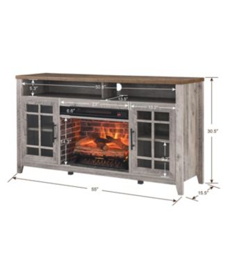 55Inch Tv Media Stand With Electric Fireplace Kd Inserts Heater,Gray Wash Color