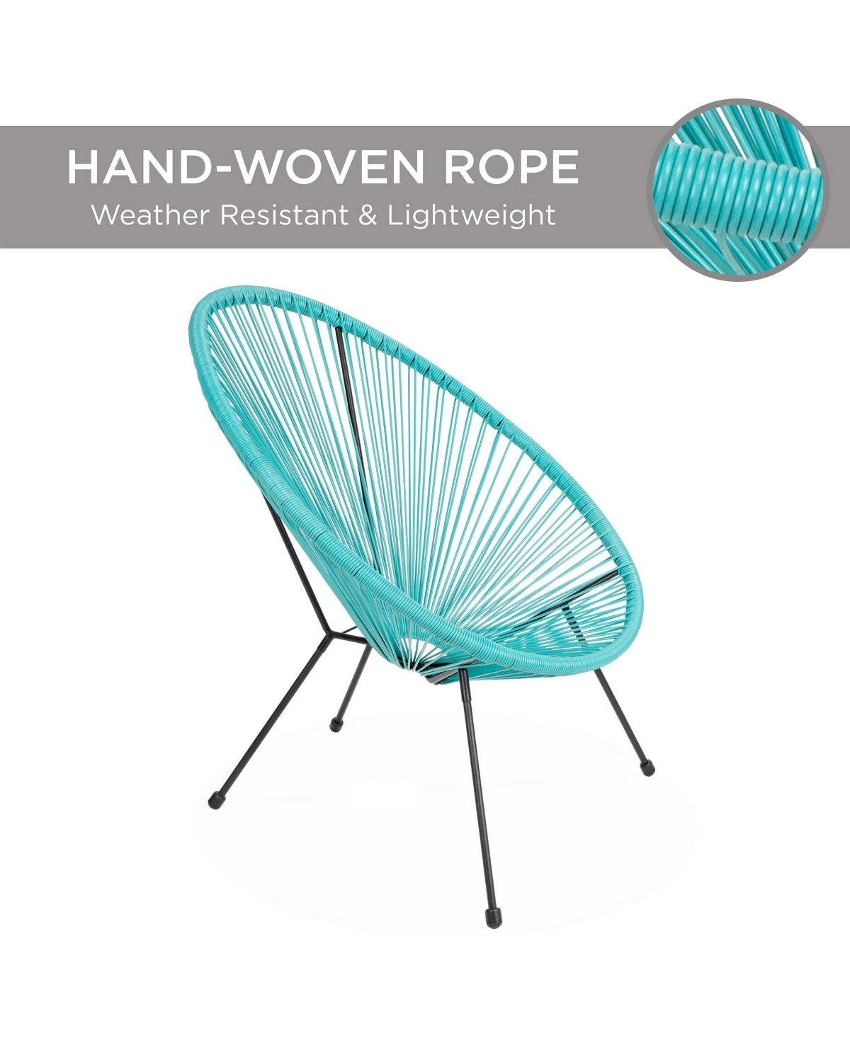 Best Choice Products 3-Piece All-Weather Patio Acapulco Bistro Furniture Set w/ Rope, Glass Top Table