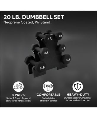 20 Pound Neoprene Coated Dumbbell Set with Stand, Black