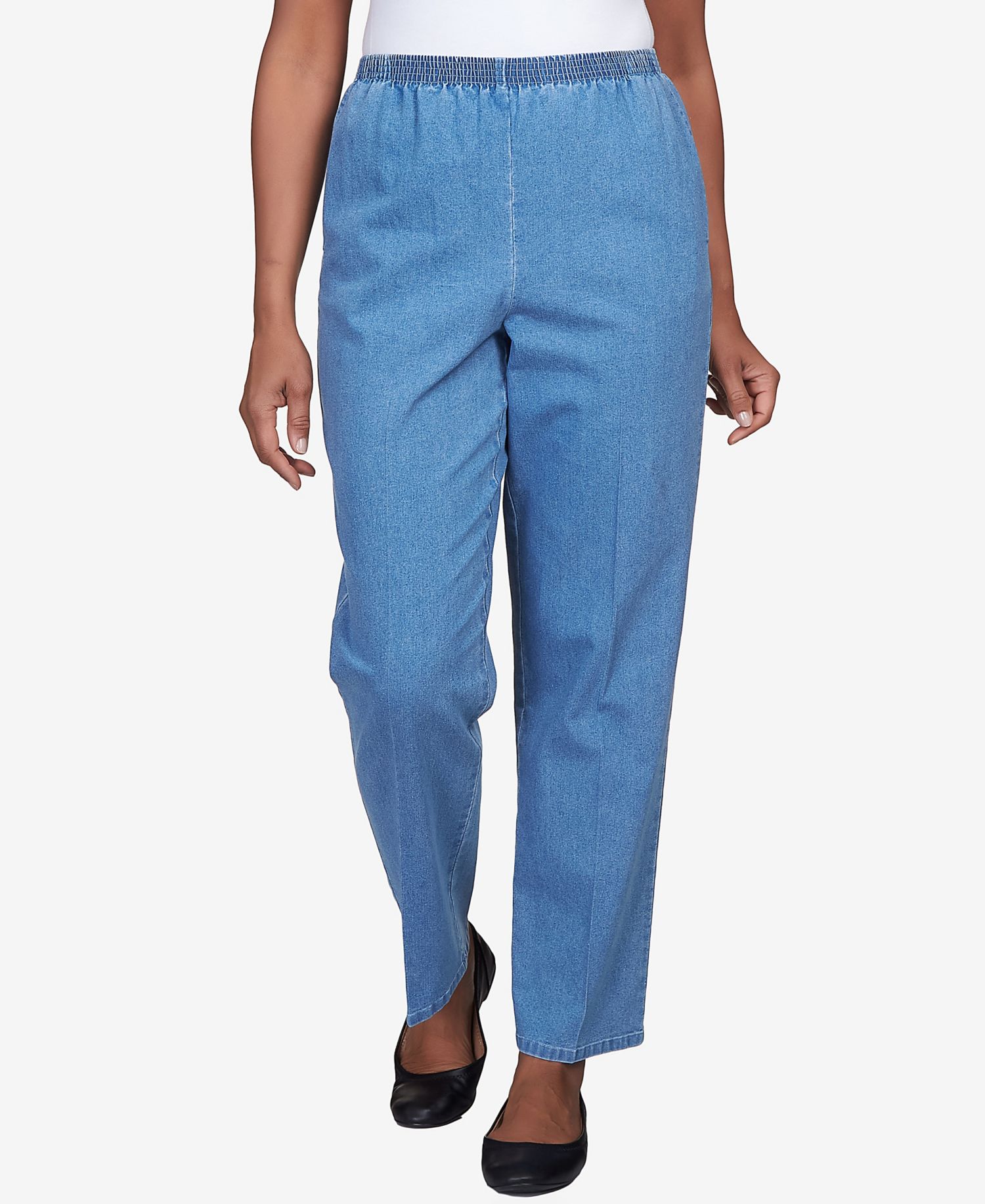 Petite Elastic Waist Short Length Denim Pants