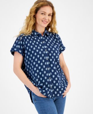 売れ筋商品|||スタイルアンドコー カットソー トップス レディース Petite Printed Button-Front Cotton Camp Shirt, Exclusively at Macy's Sammy Orange Style & Co Petite Madison Ditsy Shine Camp Shirt
