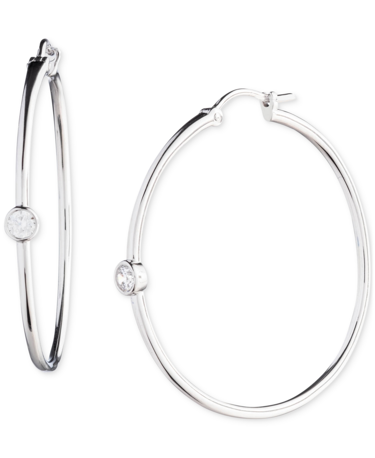 Lauren Ralph Lauren Sterling Silver Medium Cubic Zirconia Hoop Earrings, 1.41" - White