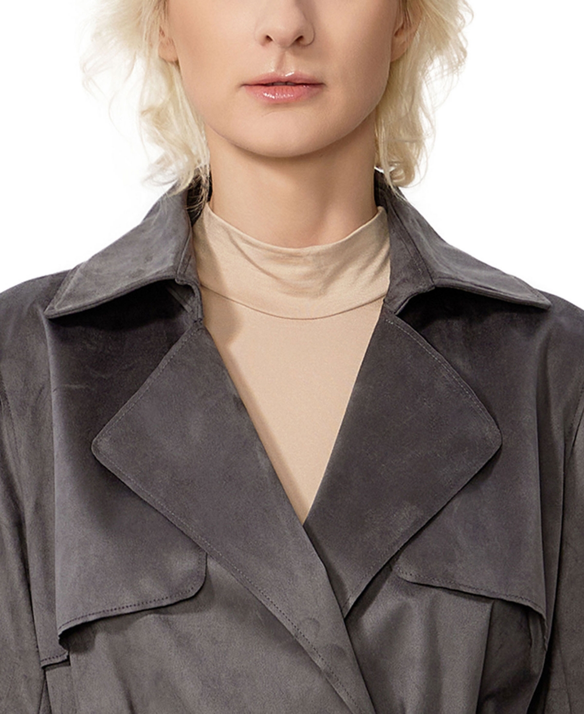 Kimi & Kai Aria Long Faux Suede Trench Coat In Brown