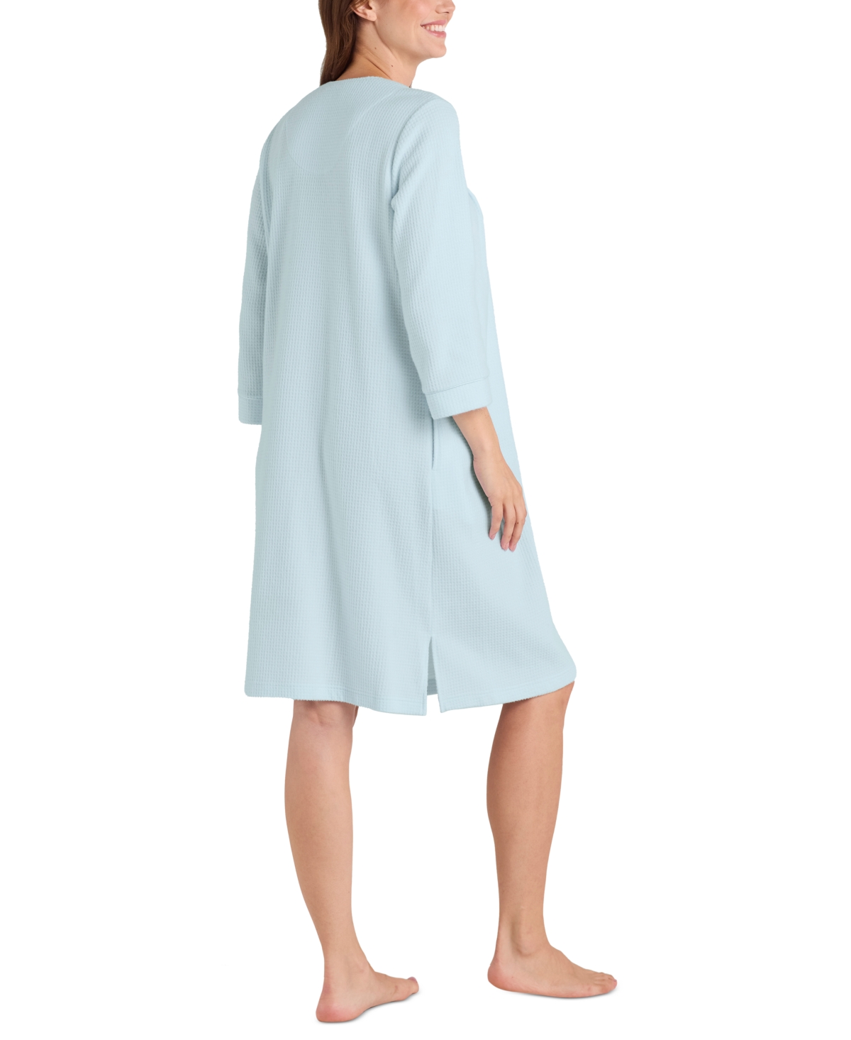 Shop Miss Elaine Women's Embroidered Waffle-knit Grip Robe In Mint