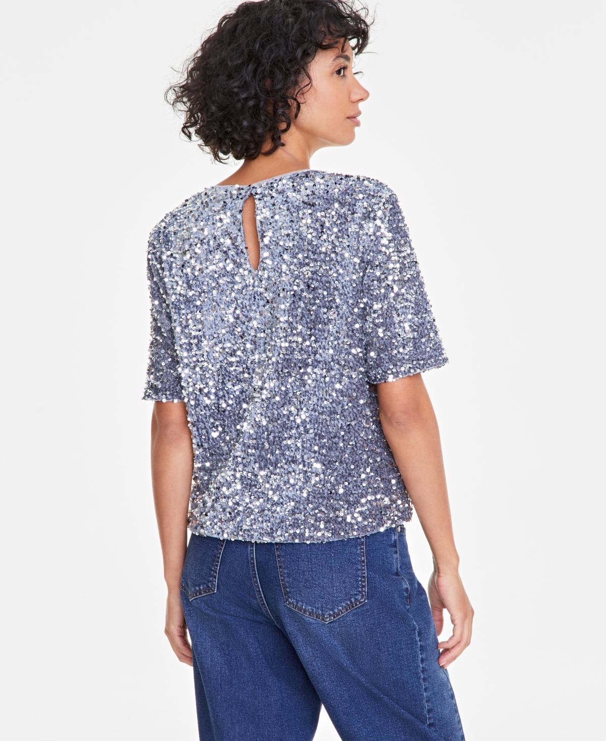 On 34th Trendy Plus Size Sequined Velvet Top, Exclusively At Macy's In Shark Fin