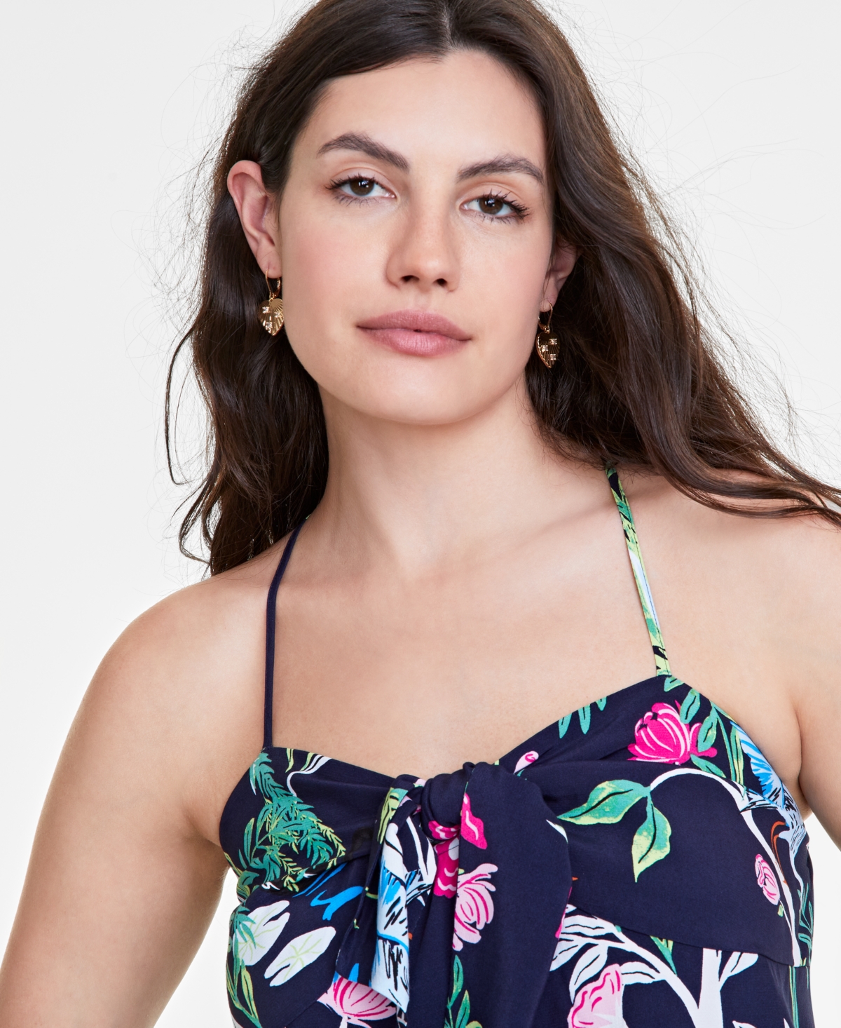 On 34th Women's Printed Knot-front Tank, Created For Macy's In Intrepid Blue