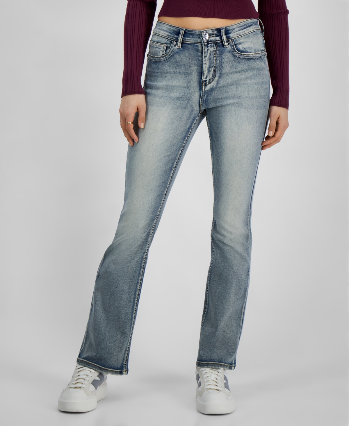 Dollhouse Juniors' High-Rise Embellished-Pocket Bootcut Jeans