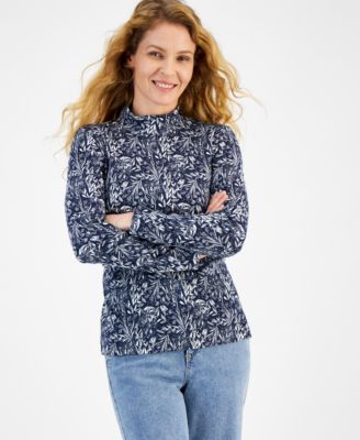 Women's Printed Mock-Neck Long-Sleeve T-Shirt, Created for Macy's