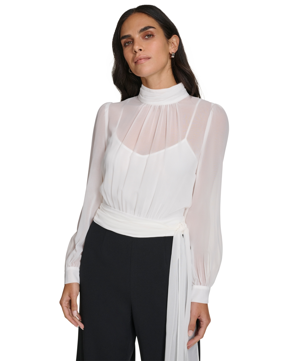 Calvin Klein Women's Mock-Neck Chiffon-Top Straight-Leg Jumpsuit