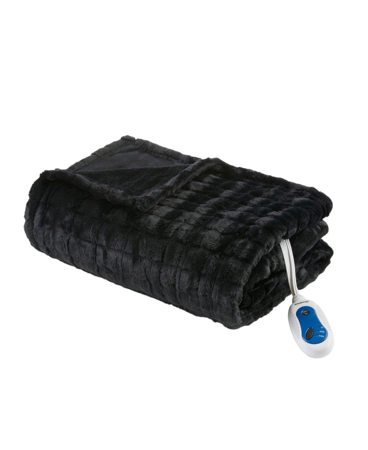 Beautyrest Zuri Electric Faux-fur Throw, 50" X 70" In Black Textured
