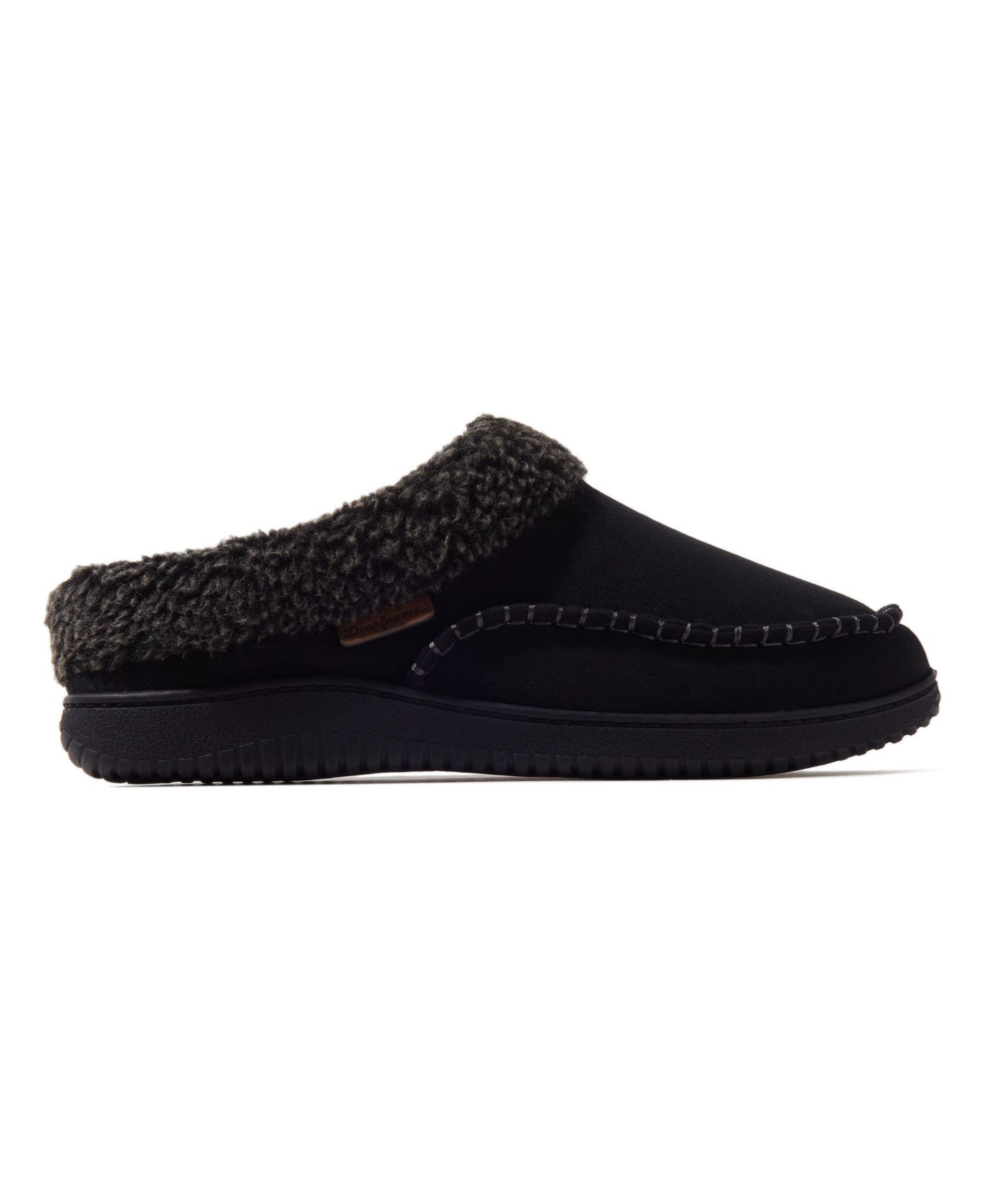 Мужские сабо Dearfoams Marshall Microsuede Moccasin Toe Clog House Shoe Slipper, цвет: Чёрный — фото 4