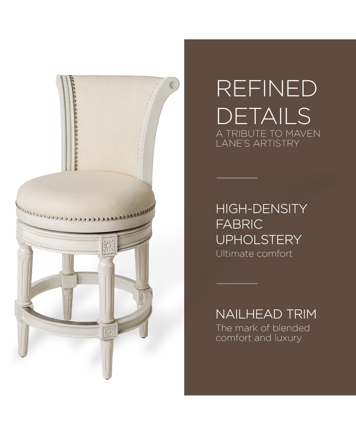 Maven Lane Pullman Counter Stool in White Oak w/ Natural Color Fabric Upholstery