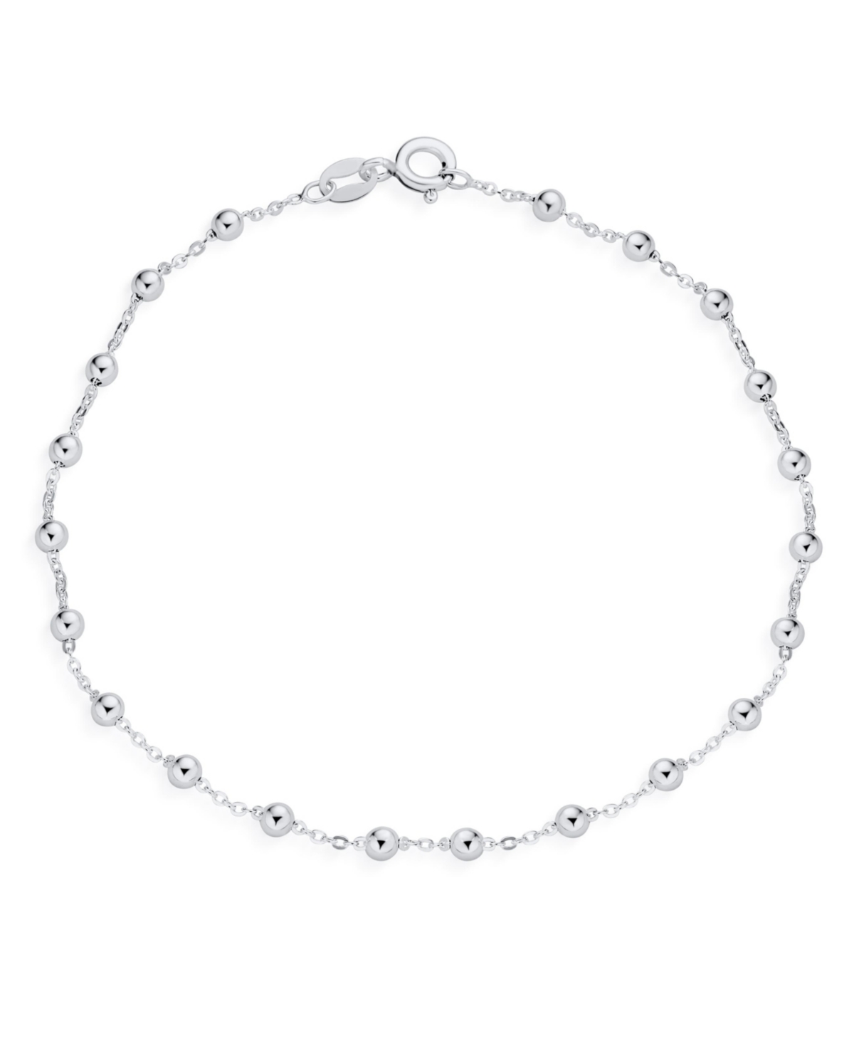 Delicate Sturdy Petite 3MM Round Ball Bead Station Chain Anklet Hot Wife Ankle Bracelet .925 Sterling Silver Made In Italy - Silver